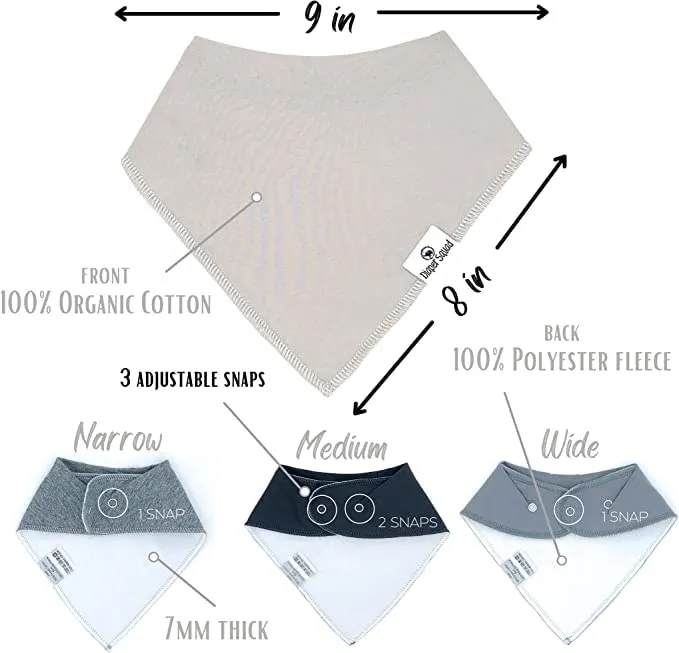 100% organic cotton neutral solid baby drool bandana bibs for boys and girls plain colors