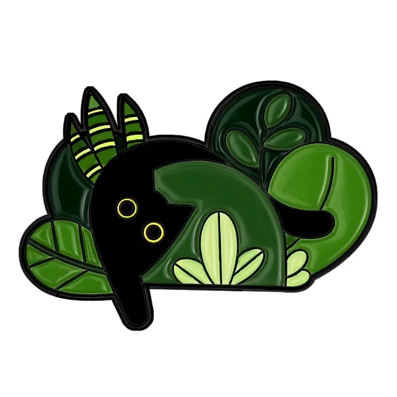 Cats in Plants Enamel Pins Custom Black Cat Potted Plant Brooches Lapel Badges Fun Animal Plant Jewelry Gift for Kids Friends