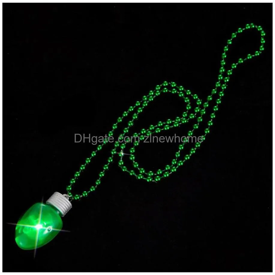 Light Up Pendant Bb Necklace On Mardi Gras Beads Led Flashing Glowing In The Dark Garlands Holiday Christmas Party Favor Stocking Drop Dh1Ox