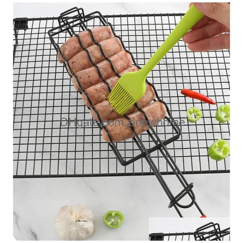 Bbq Tools & Accessories Bbq Tools Accessories Corn Barbecue Rack Sau Net Clip Steel Iron Basket Detachable Folding Portable Grilling M Dh7P4