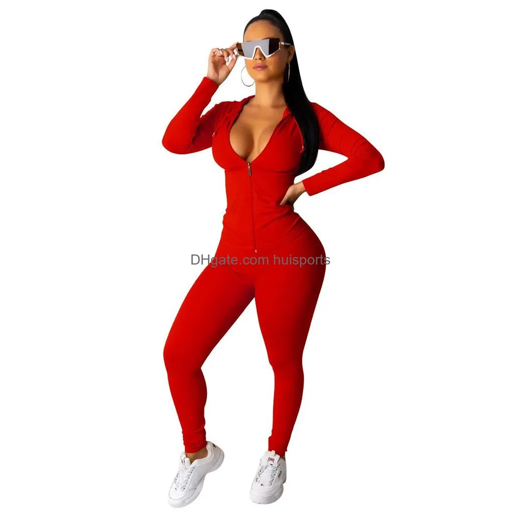 Yoga Outfit Women Casual Solid Color Two Piece Set Tracksuit Festival Clothing Fall Winter Topaddpant Sweat Suits Neon 2 Outfits Mat Dh0Um