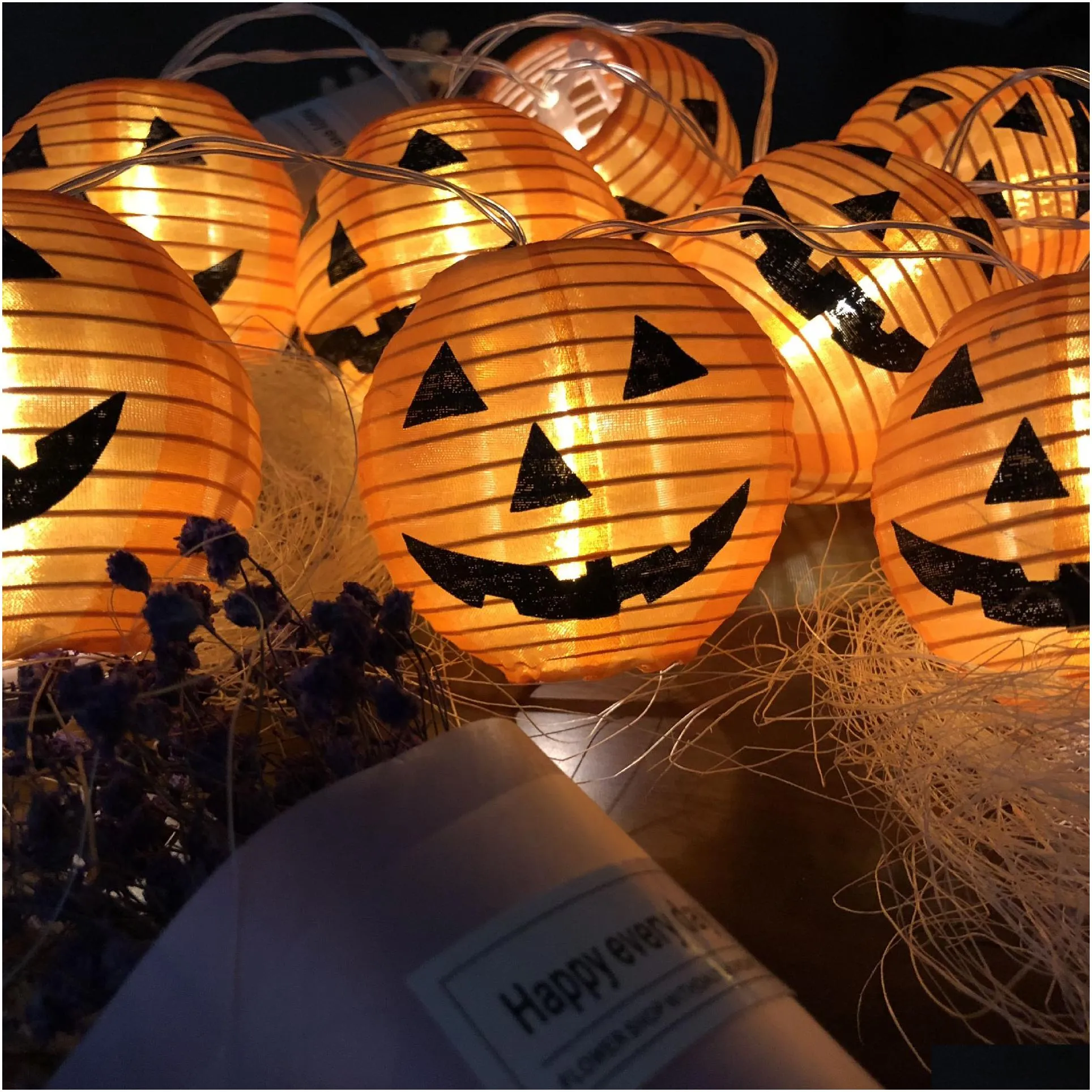 halloween decoration party prop pumpkin led string light 10 holder bar decoration fairy lights christmas festival lamp strip folded lamp