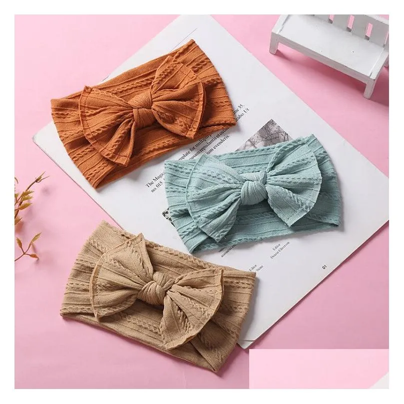 Hair Accessories Newborn Baby Knit Nylon Headbands Infant Knitted Bows Headband Ribbed Bow Kid Girls Po Drop Delivery Baby, Kids Mater Otfhc