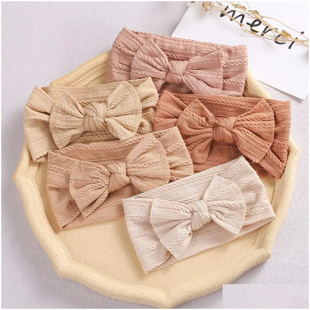 Hair Accessories Newborn Baby Knit Nylon Headbands Infant Knitted Bows Headband Ribbed Bow Kid Girls Po Drop Delivery Baby, Kids Mater Otfhc