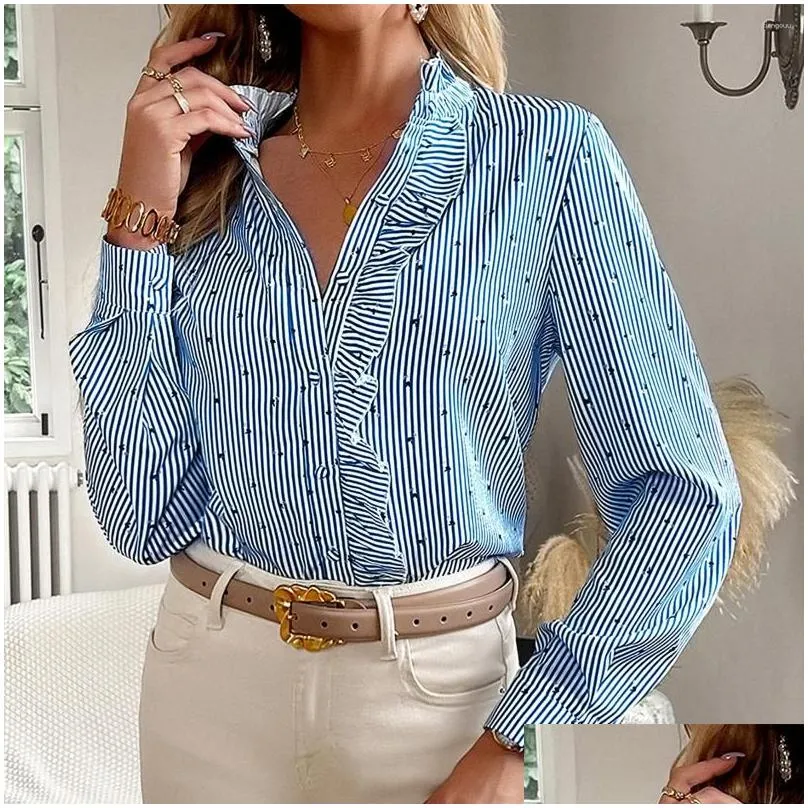 Women`s Blouses Phantasy Office Lady Floral Shirts Women Long Sleeved Slim Top Autumn Winter Commuter Casual Blouse Stand Neck