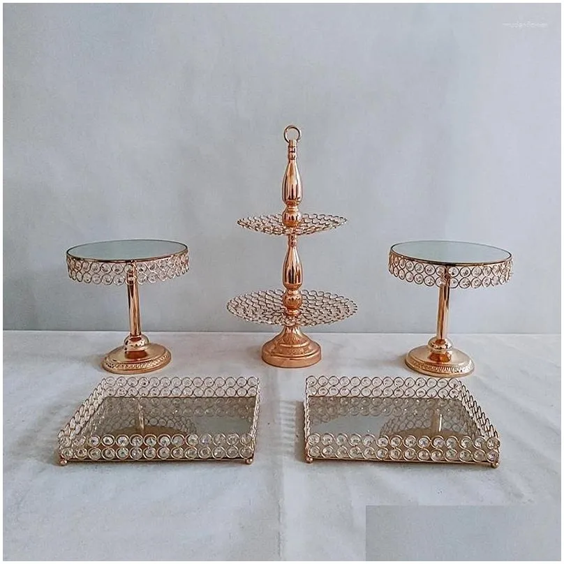 Bakeware Tools 5pcs/lot Gold Crystal Metal Cake Stand Set Acrylic Mirror Cupcake