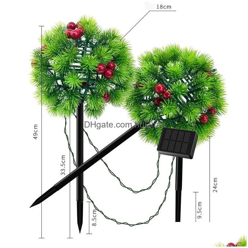 2-in-1 led solar light pine needles balls lawn stakes lamp waterproof outdoor garden yard art for home courtyard christmas decoration