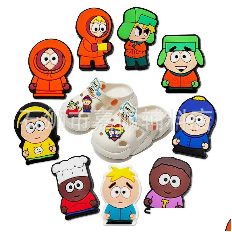 Anime charms wholesale childhood memories south park characters funny gift cartoon charms shoe accessories pvc decoration buckle soft rubber clog