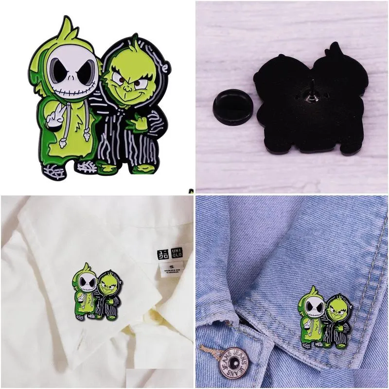 Cartoon green friends pin holloween brooch horror brooch badges