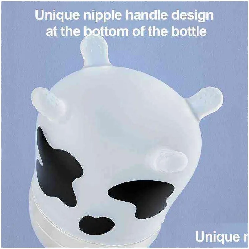 Baby Bottles# Sile Baby Feeding Bottle Cute Cow Imitating Breast Milk For Born Infant Anti-Colic Anti-Choking Supplies 29 Drop Deliver Dhybc