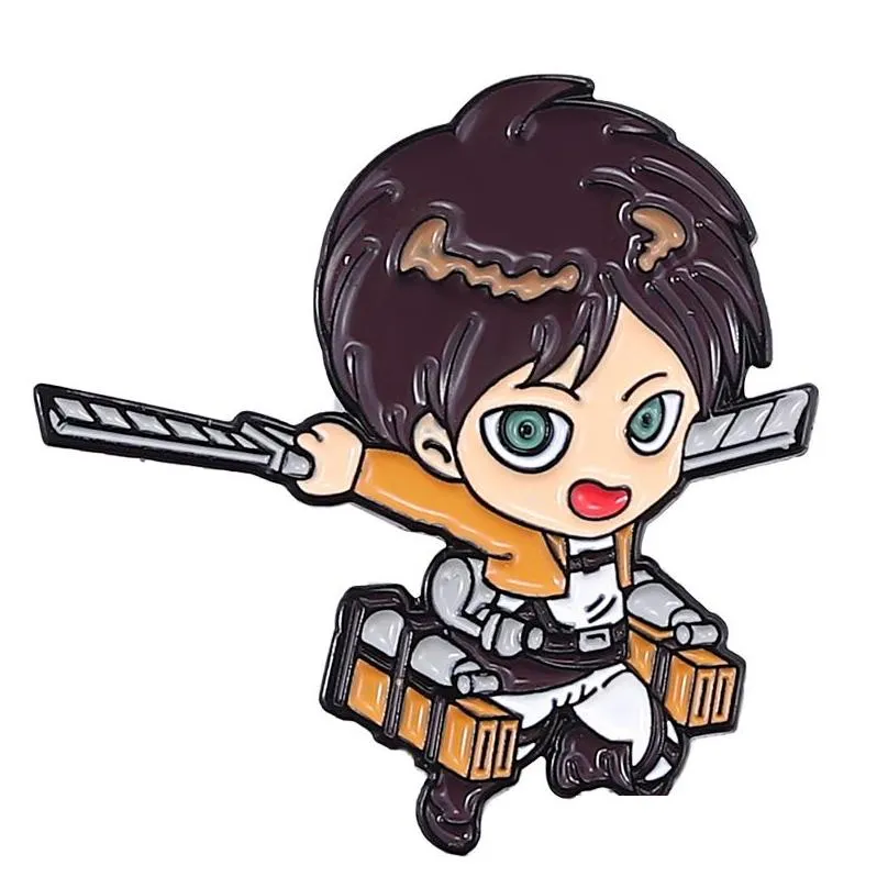 Cartoon Accessories Attack On  Chibi Enamel Pins Custom Eren Mikasa Armin Levi Brooches Lapel Badges Cartoon Jewelry Gift For Fan Dhffi