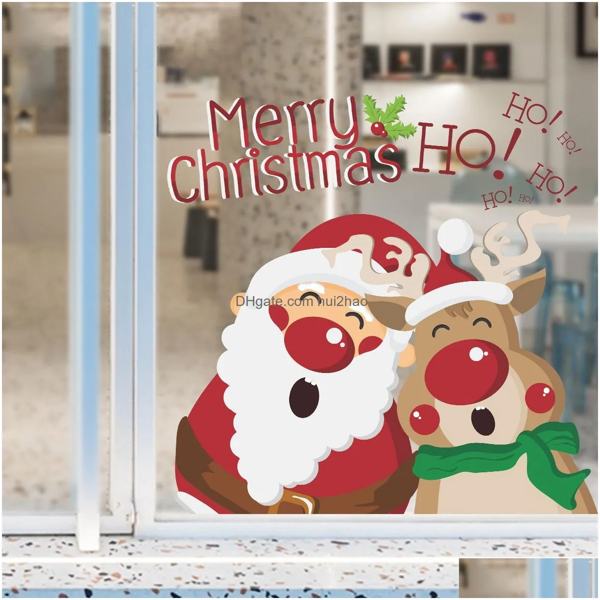 christmas window stickers santa claus elk wall stickers kids rooms decor wall decals year 2022 christmas decorative stickers