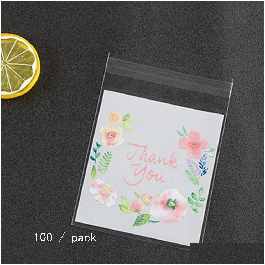 Gift Wrap Plastic Packing Bags Flower Pattern Self-Adhesive Candy Cookie Gift Sample Package Bag1 Drop Delivery Home Garden Festive Pa Otlpu