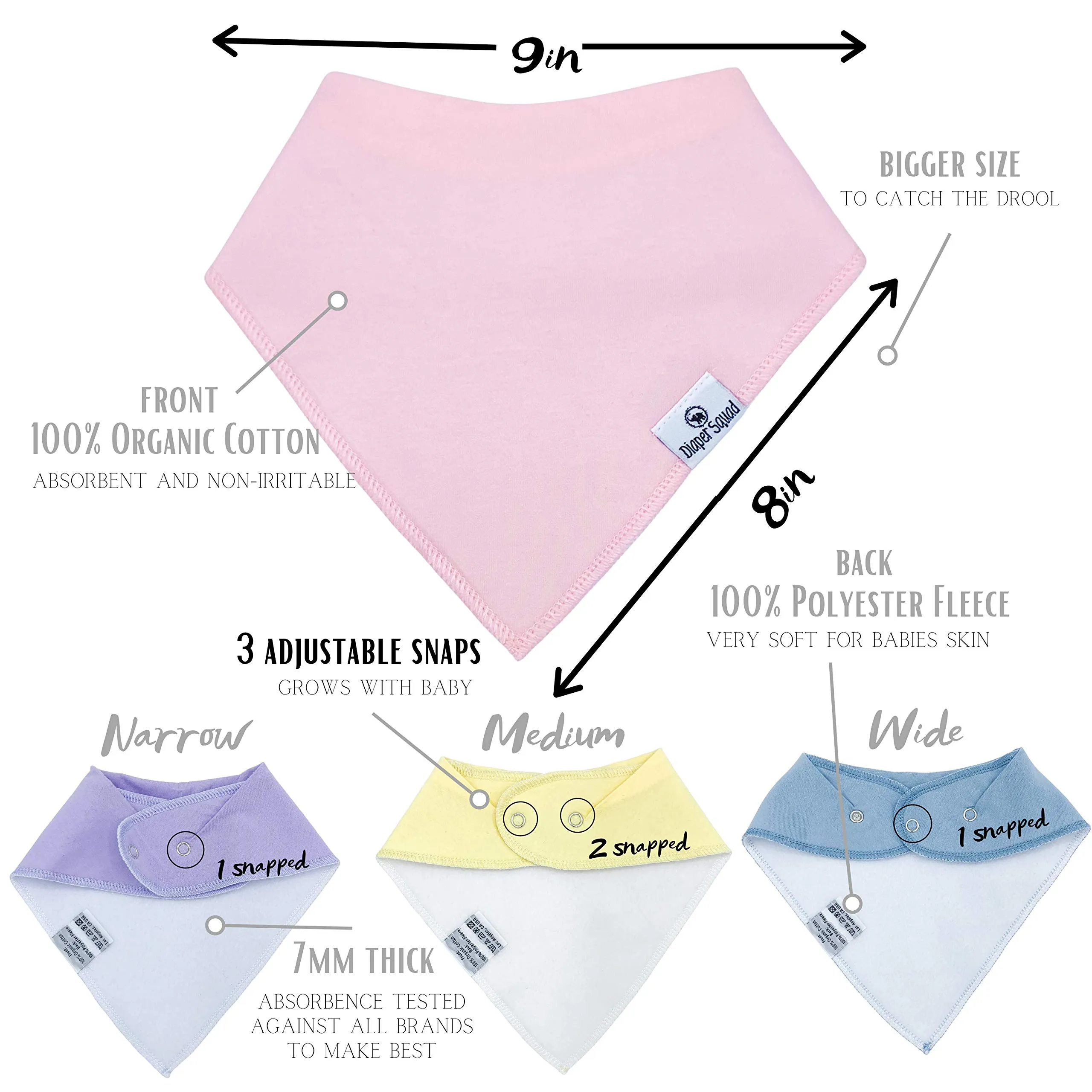 100% organic cotton pastel baby drool bandana bibs solid colors for boys and girls
