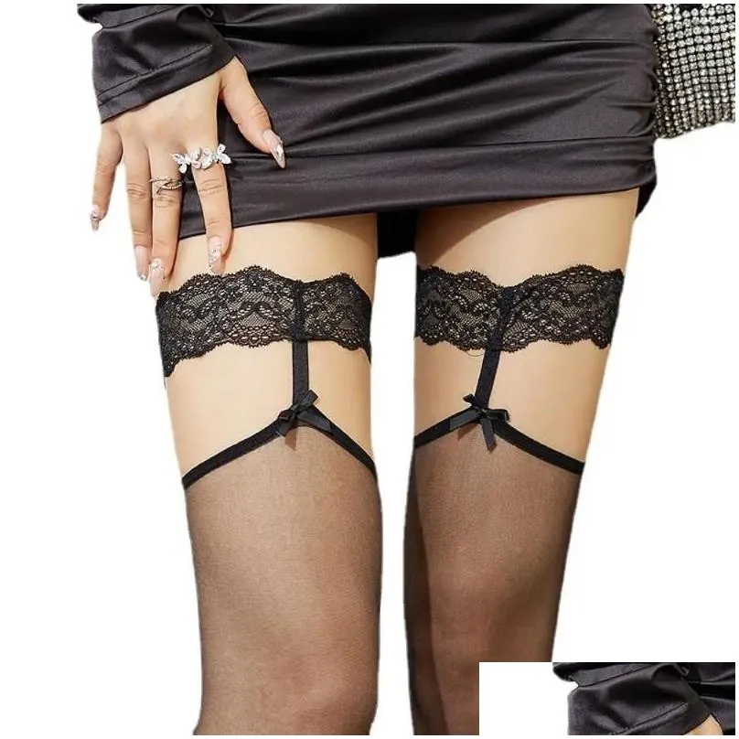 Garters Vintage Japanese Tall Silicone Nylon Breathable Splicing Ultra-thin Pantyhose Female Stockings Bow Suspender Socks Women