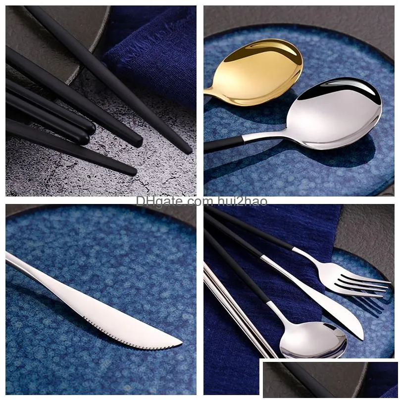 dinnerware sets 1216 pcs black gold cutlery set chopsticks knife fork spoon golden stainless steel korean dinnerware set luxury tableware set