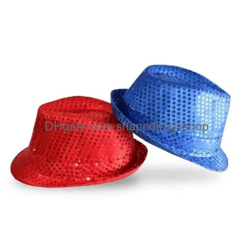 Party Hats Led Jazz Party Hats Flashing Light Up Fedora Trilby Sequins Caps Fancy Dress Dance Uni Hip Hop Lamp Luminous Hat Drop Deliv Dhjz9