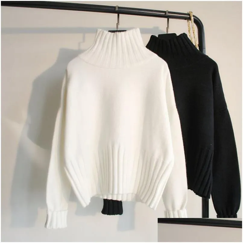 Pullovers Knitted Sweaters Women Casual Slim Solid Turtleneck Coat Pullovers Female Soft Warm Jumper Tops Long Sleeve