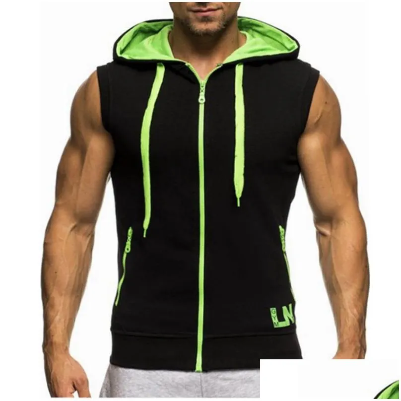 Male Bodybuilding Hoodies Fitness Clothes Hoody Cotton Hoodie Men Sweatshirts Men`s Sleeveless Tank Tops Casual Vest