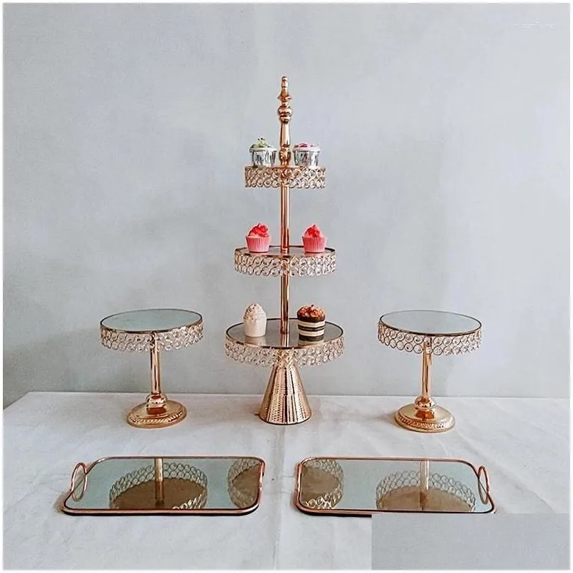 Bakeware Tools 5pcs/lot Gold Crystal Metal Cake Stand Set Acrylic Mirror Cupcake