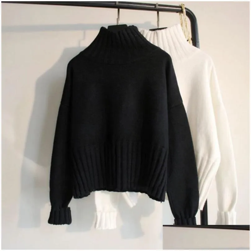 Pullovers Knitted Sweaters Women Casual Slim Solid Turtleneck Coat Pullovers Female Soft Warm Jumper Tops Long Sleeve