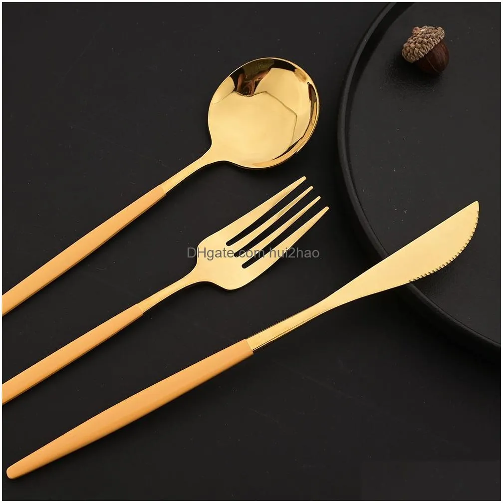 dinnerware sets 24pcs cutlery set stainless steel tableware purple gold dinnerware knife fork spoon dinner silverware kitchen flatware