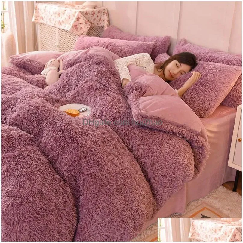 bedding sets luxury winter warm duvet cover mink velvet queen king quilt covers coral fleece grey comforter case blanket bedspread bedding