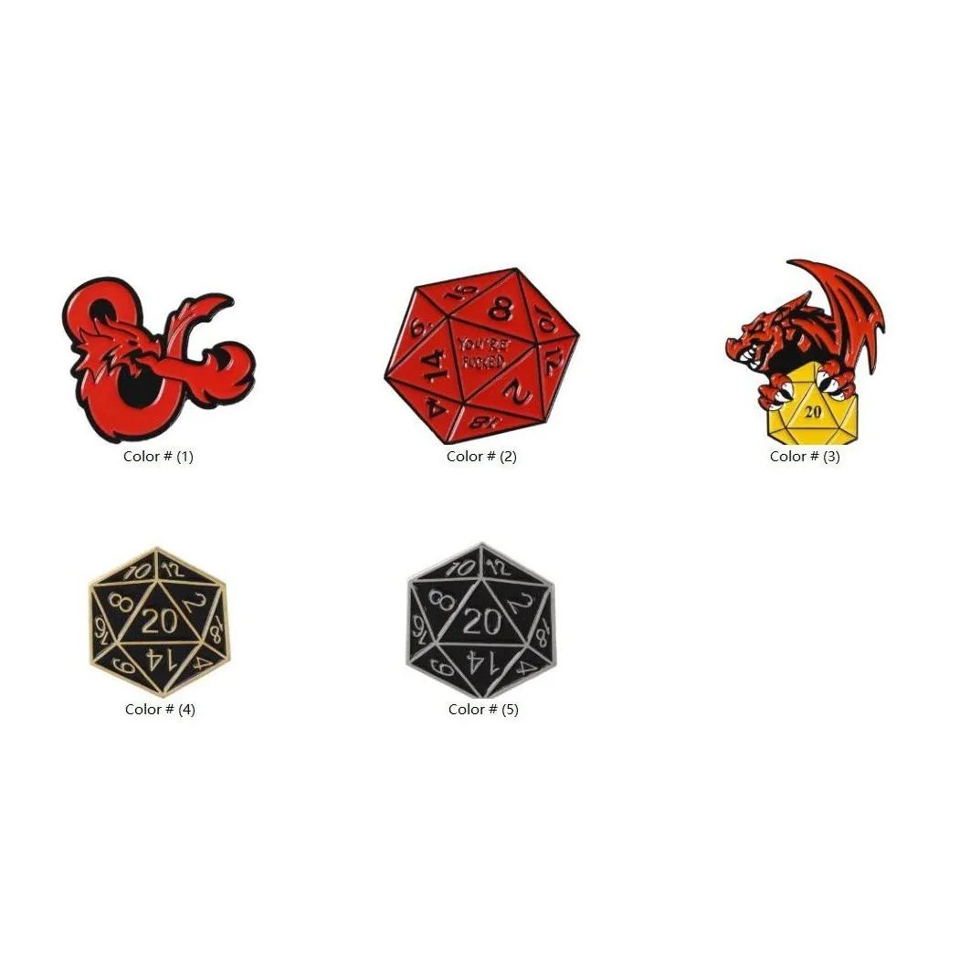 Cartoon Accessories Cartoon 20 Sided Dice Dungeons And Dragons Enamel Pins D20 Dnd Game Brooches Bag Clothes Button Badge Jewelry Gift Dhubf