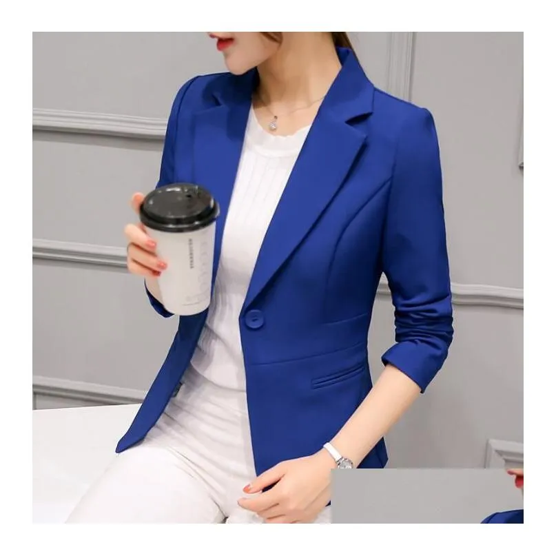 Women`S Jackets Women Blazer Formal Slim Blazers Lady Office Work Suit Pockets Jackets Coat Female Korea Casual Drop Delivery Apparel Otwxp