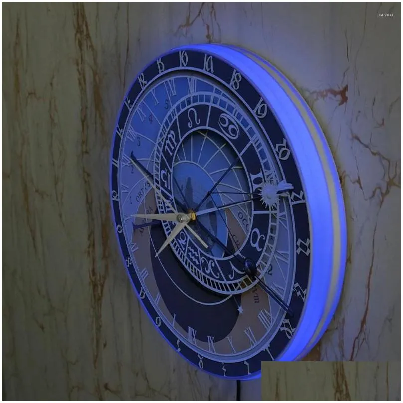 Wall Clocks Wall Clocks Prague Astronomical Clock Face Luminous Night Light Home Decor Czech Medieval Architecture Horoscope Led Lamp Otpey