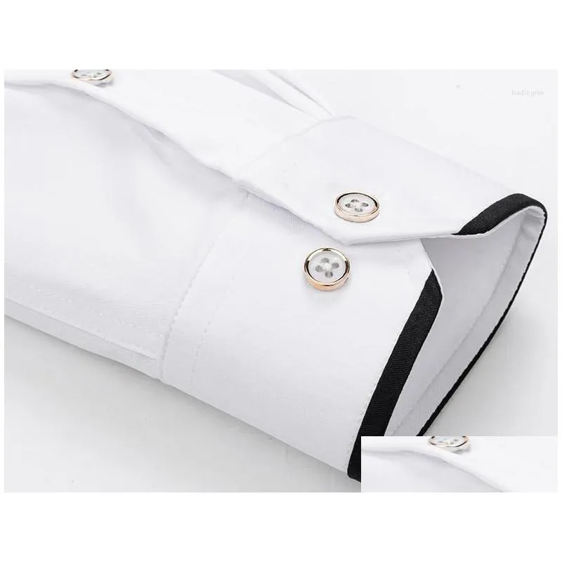 Men`S Dress Shirts Mens Dress Shirts Luxury Social Shirt Solid White Black Long Sleeve Spring And Autumn Fashion Dinner Wedding Evenin Otukr