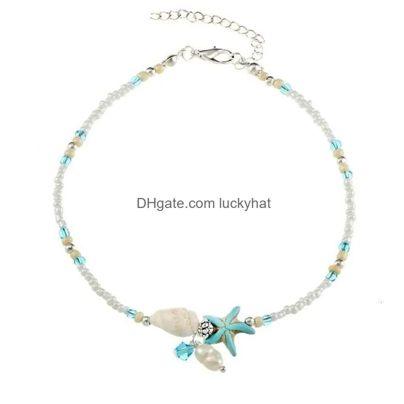 Anklets Boho Freshwater Pearl Charm Anklets Women Sandals Beads Ankle Bracelet Summer Beach Starfish Beaded Bracelets Foot Jewelry Dro Dhp4Q