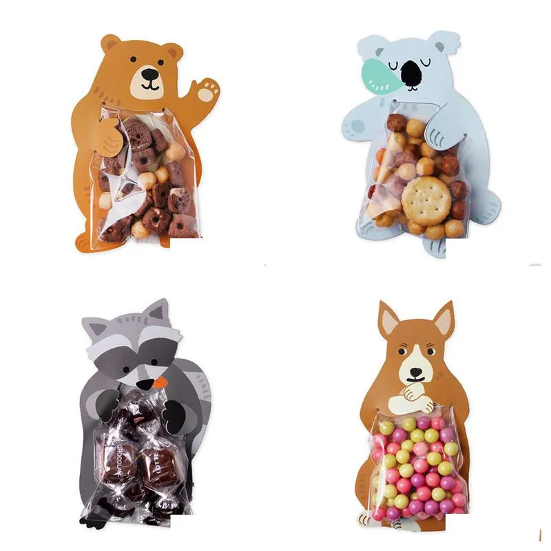 partys 8x12cm cute cartoon bear kangaroo fox rabbit animal food creative card food packaging bag baking decorative bag dhs