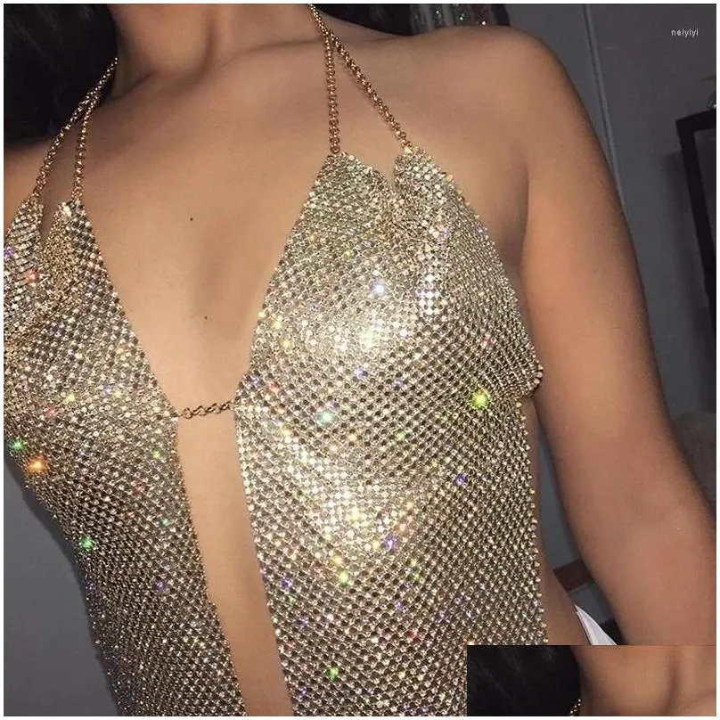 Skirts Wind Summer Women`s Metal Rhinestone Chain Tank Top Sexy Spicy Girl Nightclub