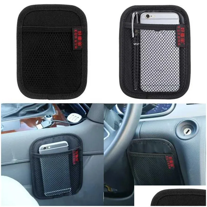 Car Storage Net Leather Mesh Bags Interior Organizer Self Adhesive Bag for Phone Card Coins Keys Auto Tidying Holder