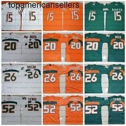 Men`s College Football Jersey 15 Brad Kaaya 26 Sean Taylor 20 Ed Reed 52 Ray Lewis Stitched White Green Orange