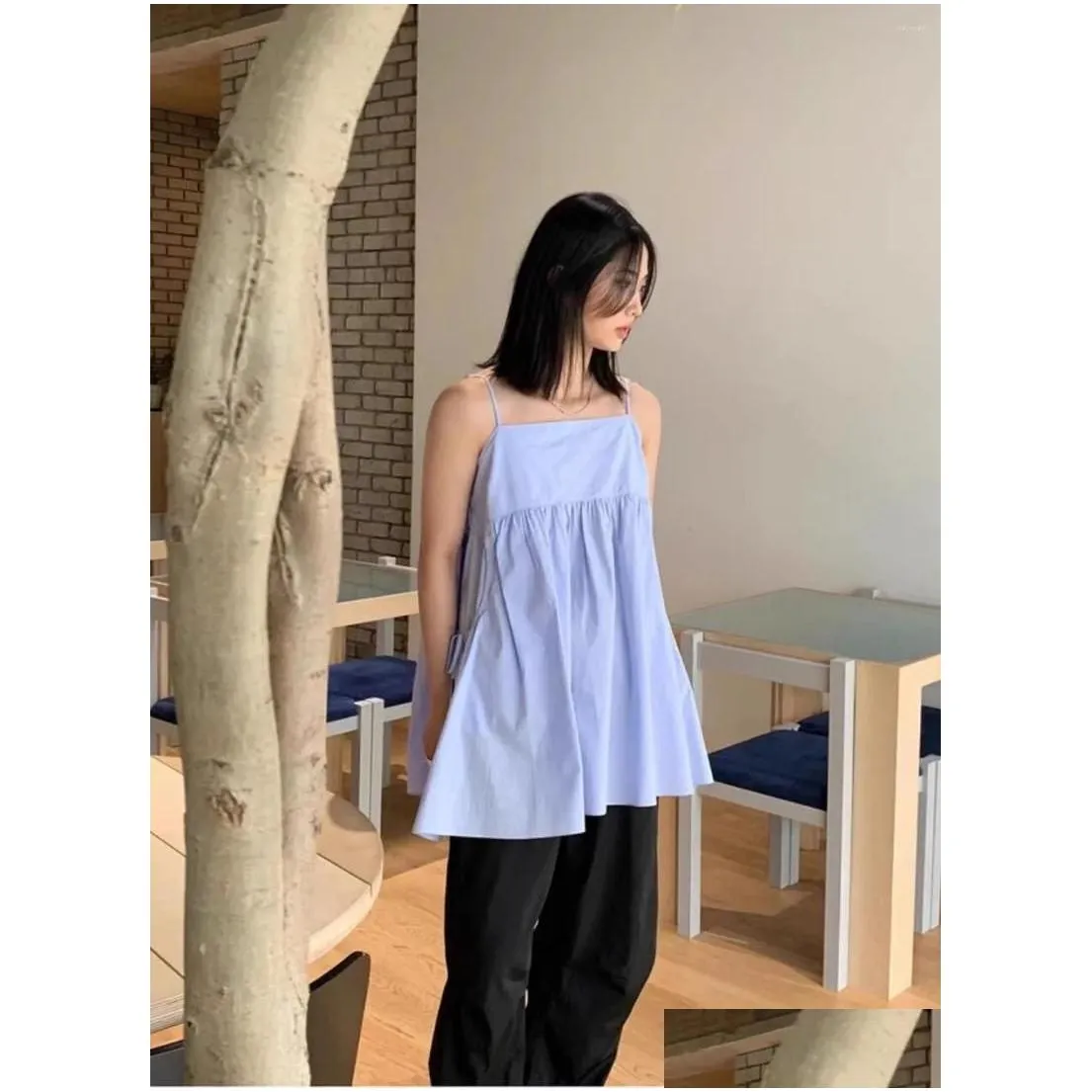 Women`s Tanks Women 2024 Spring Summer Loose Casual All Match Sleeveless Backless Solid Female Camis Fashion Ladies Halter