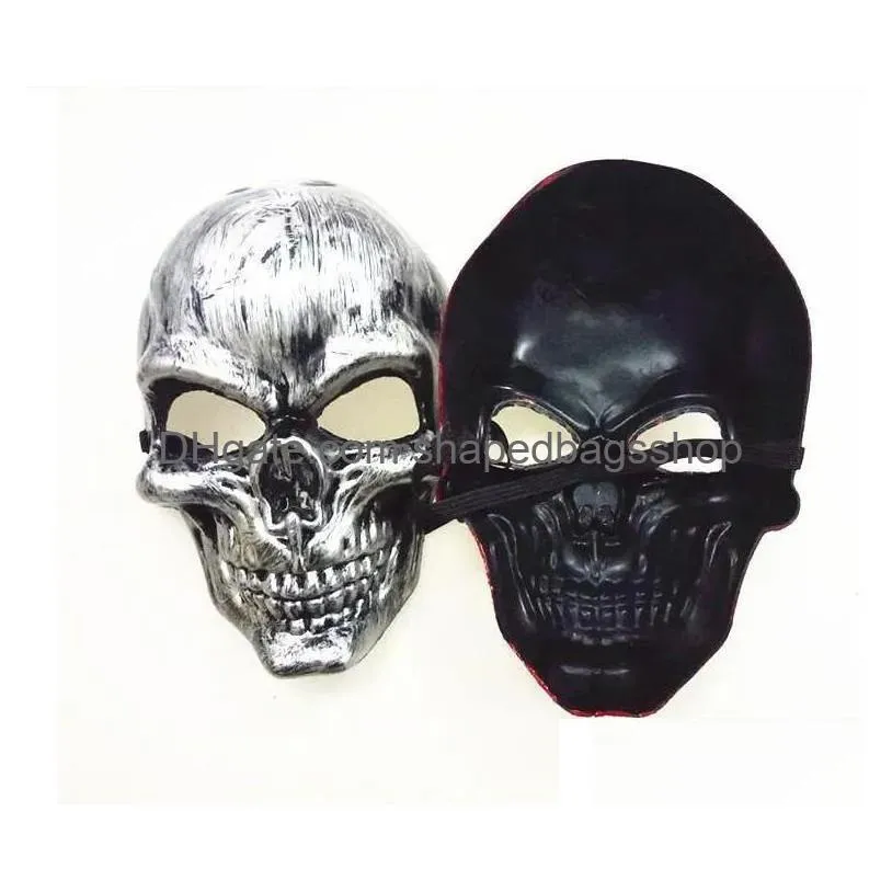 Party Masks Halloween Adts Skl Mask Plastic Ghost Horror Gold Sier Face Masks Uni Masquerade Party Prop Fy3786 Drop Delivery Home Gard Dhwec