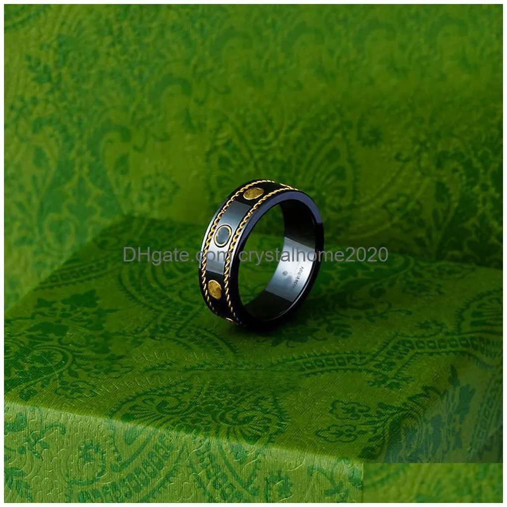 Band Rings Ceramic Band G Letter Rings Black White For Women Men Jewelry Gold Ring Drop Delivery Jewelry Ring Dhnwp