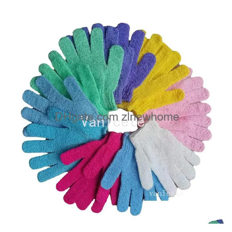 Bath Brushes, Sponges & Scrubbers Bath Brushes Five Finger Wash Gloves Household Thickened Pro Skin Exfoliating Bath-Gloves Nylon Bath Dhm7W