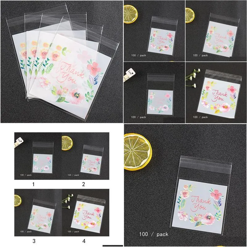 Gift Wrap Plastic Packing Bags Flower Pattern Self-Adhesive Candy Cookie Gift Sample Package Bag1 Drop Delivery Home Garden Festive Pa Otlpu