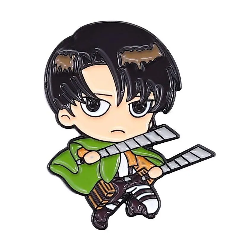 Cartoon Accessories Attack On  Chibi Enamel Pins Custom Eren Mikasa Armin Levi Brooches Lapel Badges Cartoon Jewelry Gift For Fan Dhffi