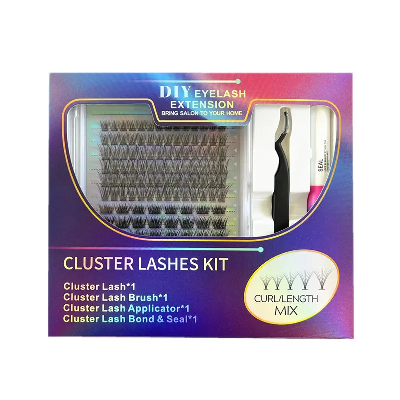 DIY Cluster Kit Eyelash Extension Individual Lashes Mix Length Soft Natural False Eyelashes Crisscross Cruelty Free With Eyelash bond and seal