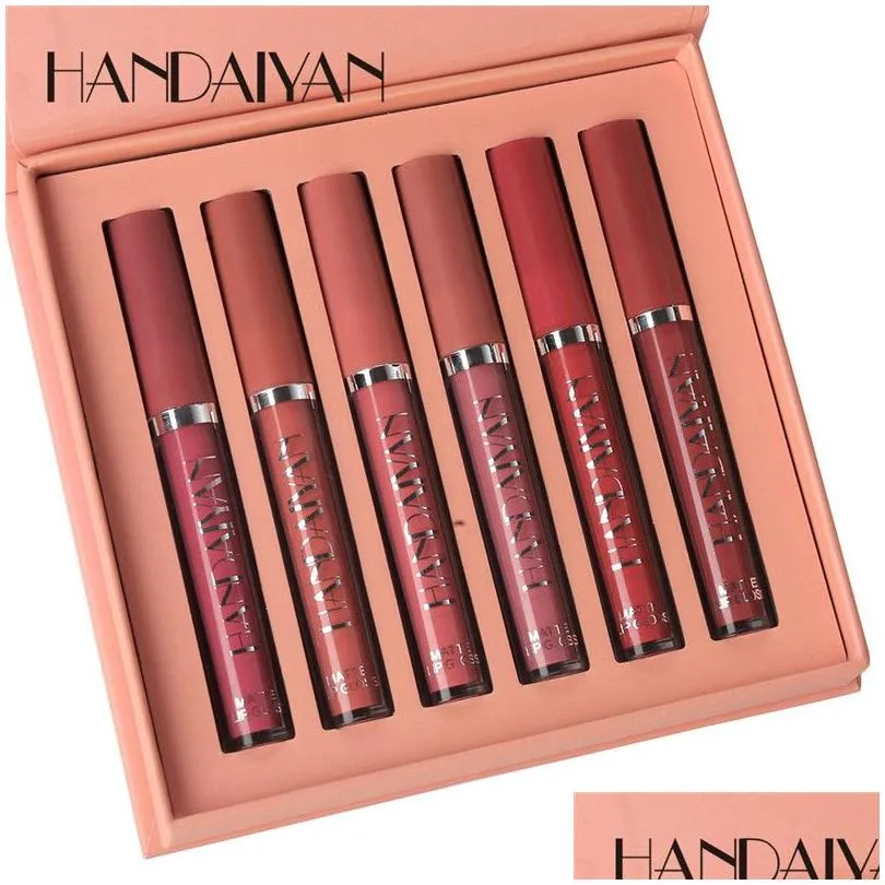 6PCS/SET Handaiyan velvet matte lip gloss purple red earth nude pigment long lasting waterproof liquid lipstick cream