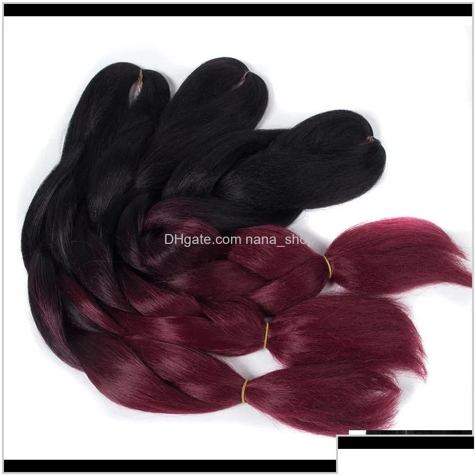 Bulks Qp Two Tone Colored Crochet Braids Hair 24 60Cm 100G/Pc Synthetic Ombre Jumbo Braiding Extensions 1Jbjb Ldwm3