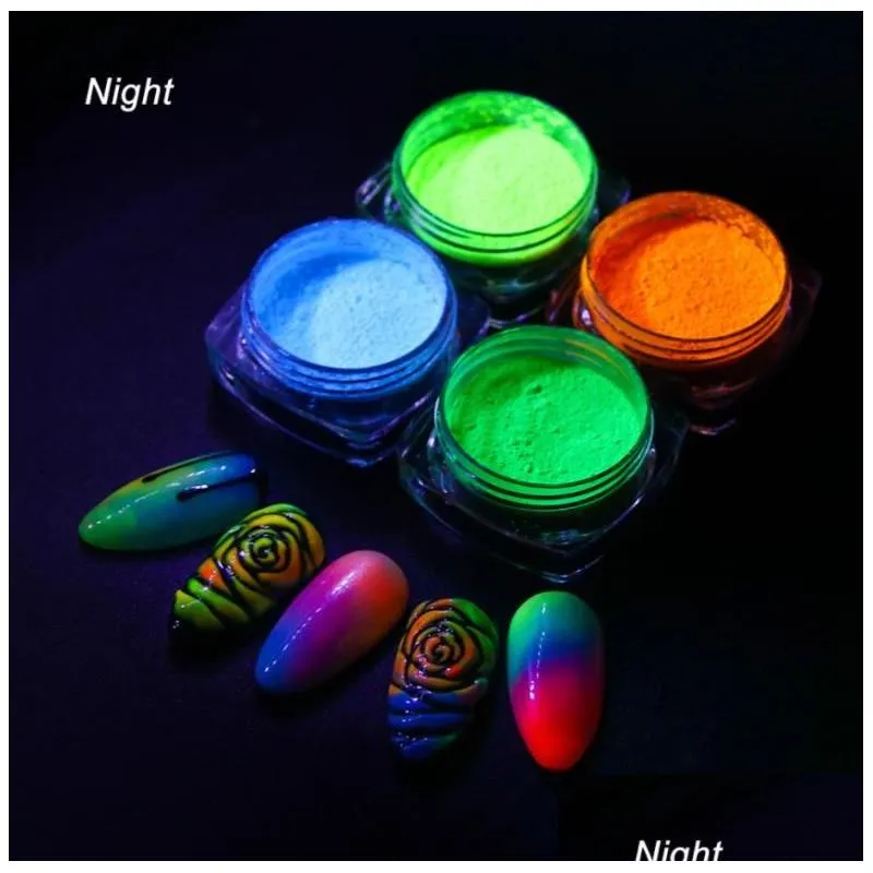 Nail Glitter Art Salon Health Beauty 1 Box Fluorescent Bk Glow In The Dark Powder Colorf Polish Chrome Dust Pigment Drop Delivery