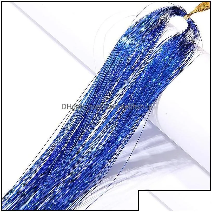 Hair Accessories Tools Products 90Cm Length Sparkle Shiny Tinsel Rainbow Silk Hairs Extensions Dazzles Women Hippie For Braiding