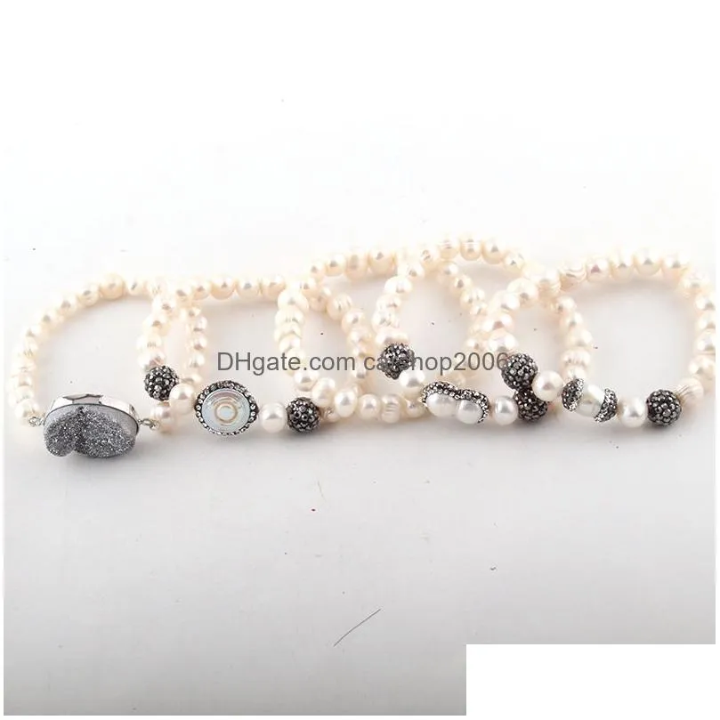 fashion beautiful 5pc set black/white bracelet set freshwater pearl strand bracelets handmake paved bracelets
