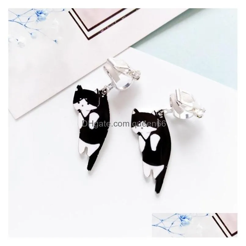 Stud Stud Earrings Pair 2023 Fashion Cute Cat White Black Hang Enamel Kitty Piercing Ear Women Girls Jewelrystud Effi22 Drop Delivery Dhfx6