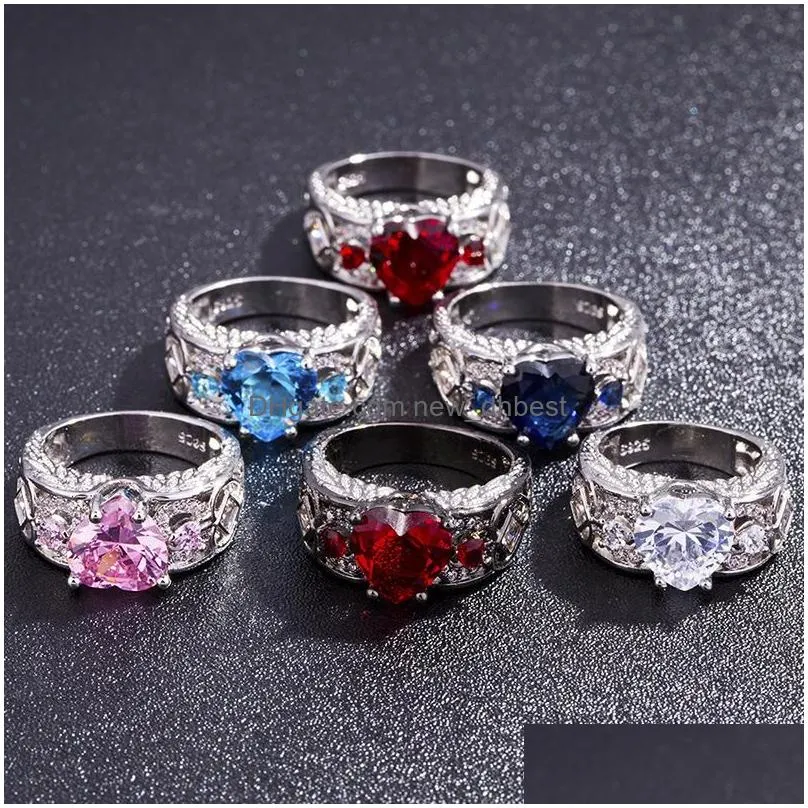 Cluster Rings Cluster Rings Gorgeous Black Gold Filled Purple Blue Green Red Pink White Zircon Birthstone Wedding Jewelry Fashion Cz H Dheql